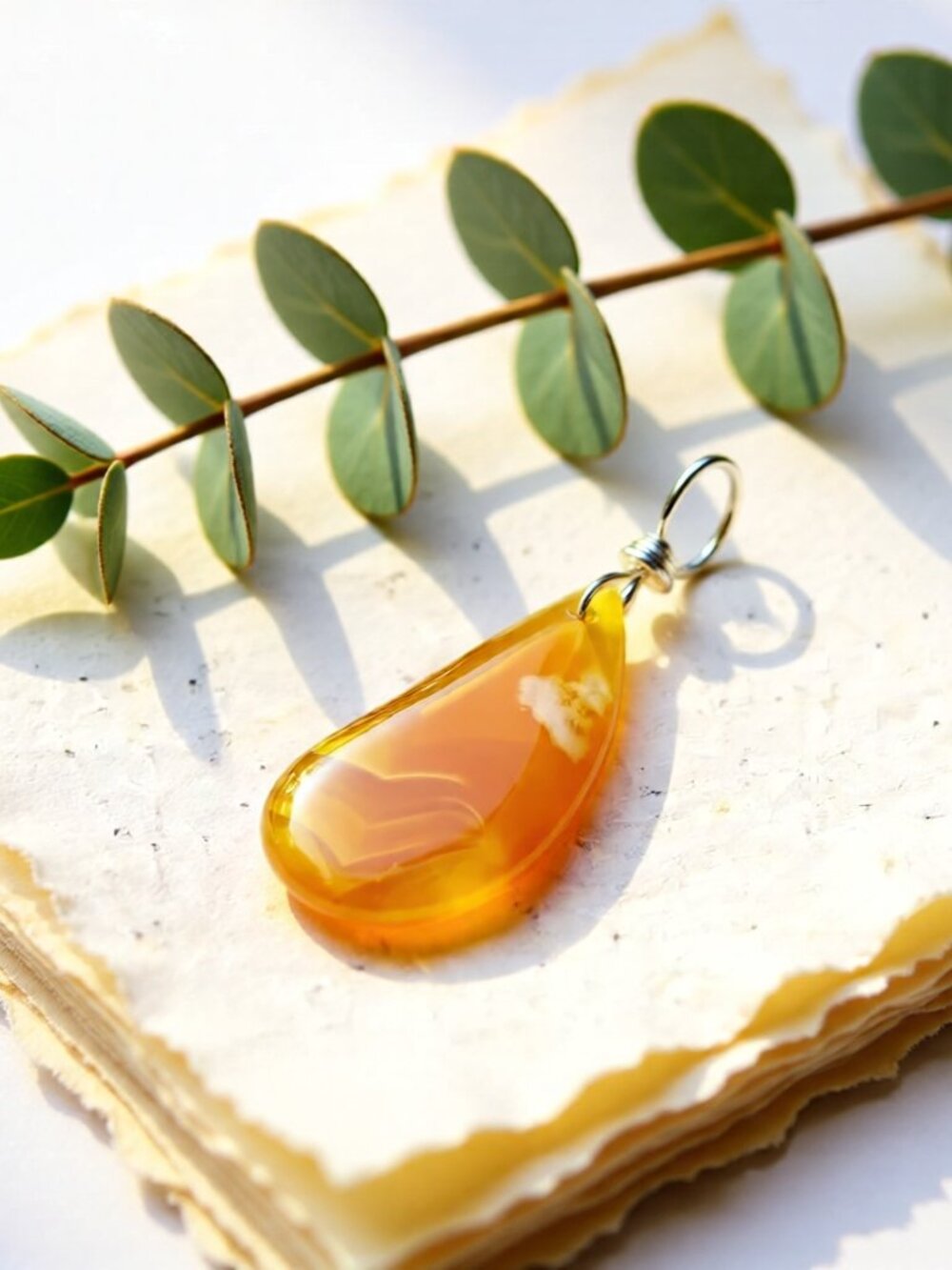 Honey Yellow Tangerine Agate Teardrop Pendant • Vibrant Spring Sunshine Drop - Picture 9 of 9